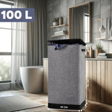 Coș de Rufe Pliabil cu Capac și Sac Detasabil, 100 L, cu Mânere, 76 x 41.5 x 31.5 cm, Material Textil, Gri