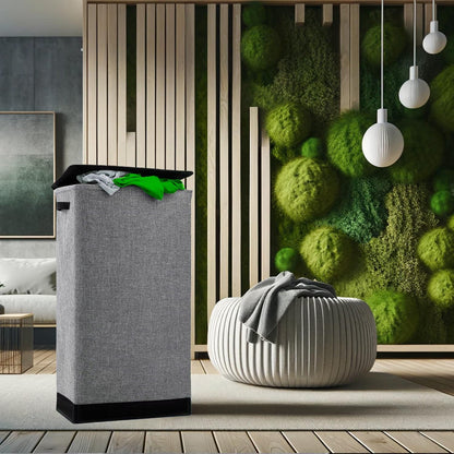 Coș de Rufe Pliabil cu Capac și Sac Detasabil, 100 L, cu Mânere, 76 x 41.5 x 31.5 cm, Material Textil, Gri