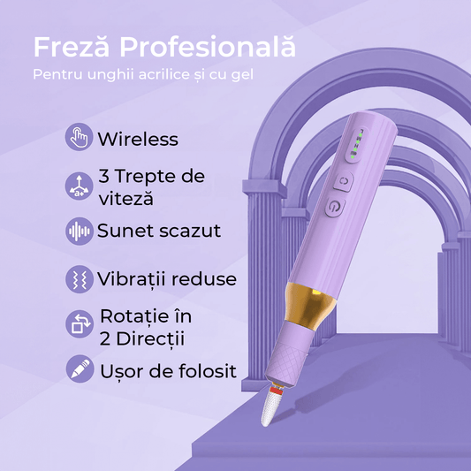 Freză unghii wireless, 18.000 RPM, 3 viteze, mov