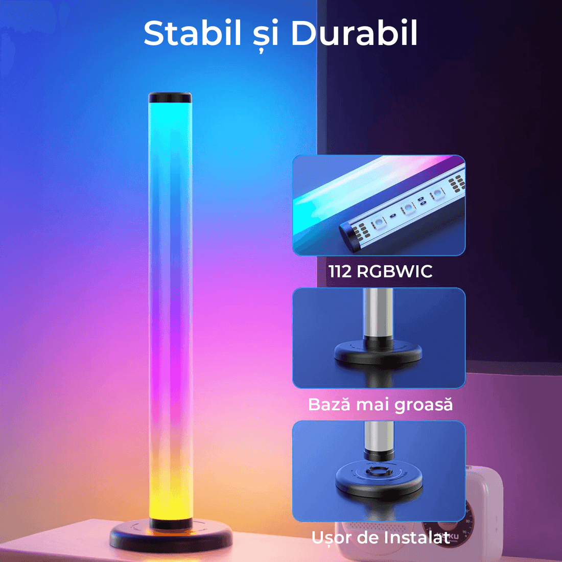 Bare Luminoase Inteligente LED RGB Elindor® 360°, Lumina Ambientală, Control prin Telecomandă și Aplicație Bluetooth, Jocuri de Lumini, Sincronizare cu Sunetele, Multicolore