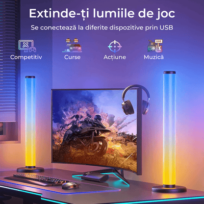 Bare Luminoase Inteligente LED RGB Elindor® 360°, Lumina Ambientală, Control prin Telecomandă și Aplicație Bluetooth, Jocuri de Lumini, Sincronizare cu Sunetele, Multicolore