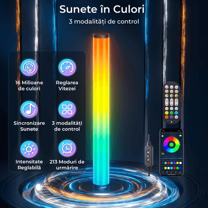 Bare Luminoase Inteligente LED RGB Elindor® 360°, Lumina Ambientală, Control prin Telecomandă și Aplicație Bluetooth, Jocuri de Lumini, Sincronizare cu Sunetele, Multicolore