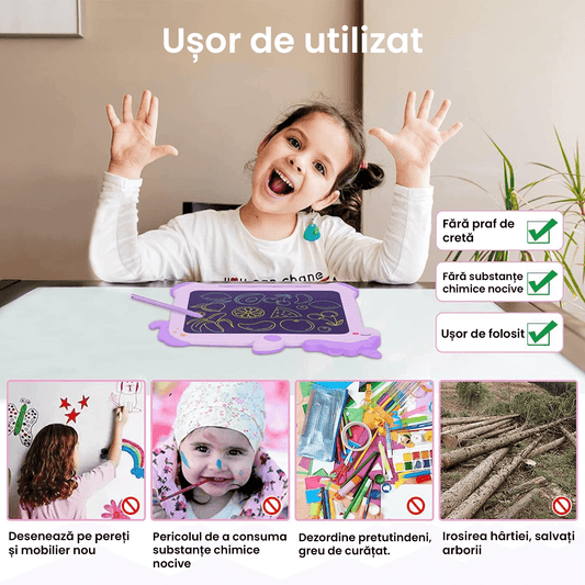 Tabletă LCD de desen și scris pentru copii, 8.5 inch, ecran color, model unicorn, mov