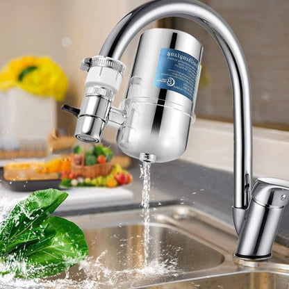 Filtru Apă Potabilă Elindor®, Montare pe Robinet, Carbon Activ, Înlătură Impuritățile și Metalele Grele, 8 Straturi, Argintiu