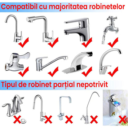 Filtru Apă Potabilă Elindor®, Montare pe Robinet, Carbon Activ, Înlătură Impuritățile și Metalele Grele, 8 Straturi, Argintiu