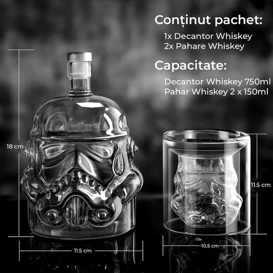 Set Decantor Whiskey Star Wars cu 2 Pahare de 150 ml, Pietre de Răcire, 750 ml, Transparent