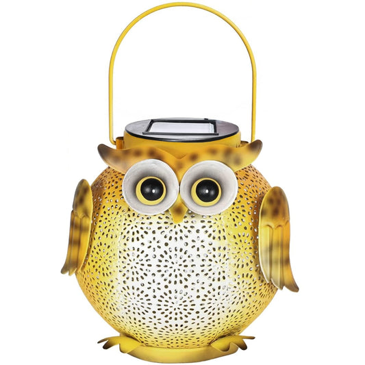 Lampa Solară Suspendată Bufniță, Metalică, IP44, 600mAh, Automată, Galben