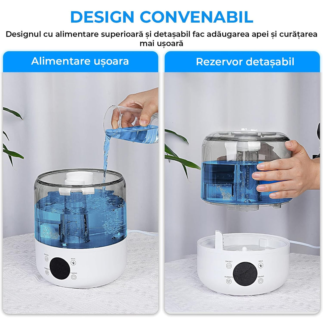 Umidificator cu Difuzor Aromaterapie și LED-uri, Rezervor 3L, 280 ml/h, 3 Moduri, Oprire Automată, Alb
