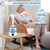 Umidificator cu Difuzor Aromaterapie și LED-uri, Rezervor 3L, 280 ml/h, 3 Moduri, Oprire Automată, Alb
