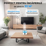 Umidificator cu Difuzor Aromaterapie și LED-uri, Rezervor 3L, 280 ml/h, 3 Moduri, Oprire Automată, Alb