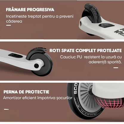 Trotinetă Copii 2 în 1 cu Șezut, Roți Luminoase, 5+ Ani, 52 kg, Gri