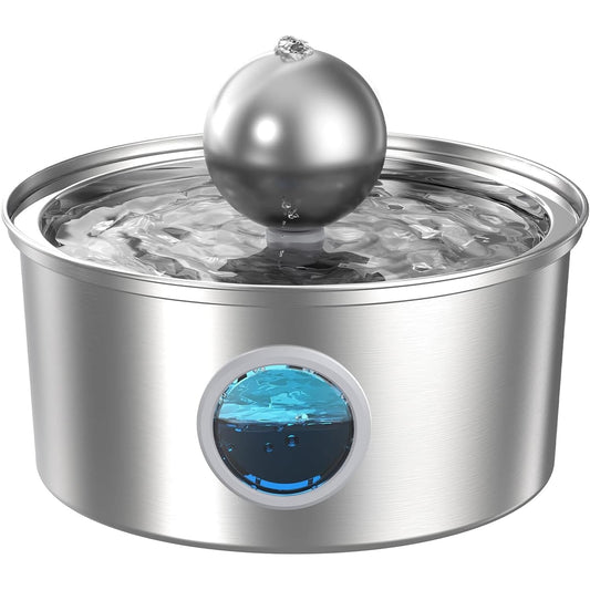 Dispenser Automat pentru Apă Tip Fântână, 3.2 L, Oțel Inoxidabil, Model Rotund, Duza Sferică, Filtrare Multiplu, Ultra-Silențios, Argintiu
