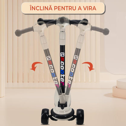 Trotinetă Copii cu Roți Luminoase, 5+ Ani, 150 kg, Alb