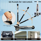 Trotinetă Copii cu Roți Luminoase, 5+ Ani, 150 kg, Alb