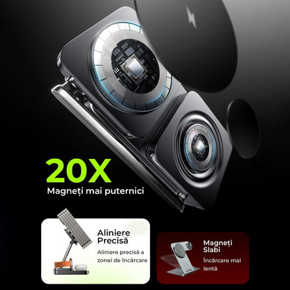 Încărcător Wireless 3 în 1 Pliabil, Reglabil, pentru Apple, Magsafe, 20W, Negru