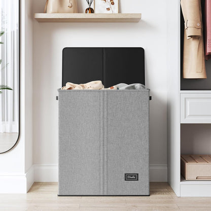 Coș de Rufe Pliabil Elindor, cu Capac și Saci Detașabili, 2 Compartimente, 145 L, 57 x 38 x 67 cm, Material Oxford, Gri