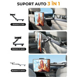 Suport auto pentru tabletă și telefon, 4.7-11 inch, cu braț extensibil și rotație 360°, ideal pentru copii și adulți, Negru.