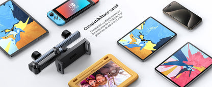 Suport auto pentru tabletă și telefon, 4.7-11 inch, cu braț extensibil și rotație 360°, ideal pentru copii și adulți, Negru.