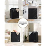 Coș de Rufe Pliabil Elindor, cu Capac și Saci Detasabili, 2 Compartimente, 145 L, 57 x 38 x 67 cm, Material Oxford, Negru