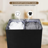 Coș de Rufe Pliabil Elindor, cu Capac și Saci Detasabili, 2 Compartimente, 145 L, 57 x 38 x 67 cm, Material Oxford, Negru