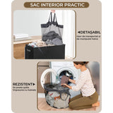 Coș de Rufe Pliabil Elindor, cu Capac și Saci Detasabili, 2 Compartimente, 145 L, 57 x 38 x 67 cm, Material Oxford, Negru