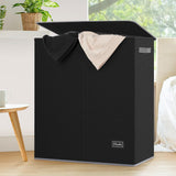 Coș de Rufe Pliabil Elindor, cu Capac și Saci Detasabili, 2 Compartimente, 145 L, 57 x 38 x 67 cm, Material Oxford, Negru