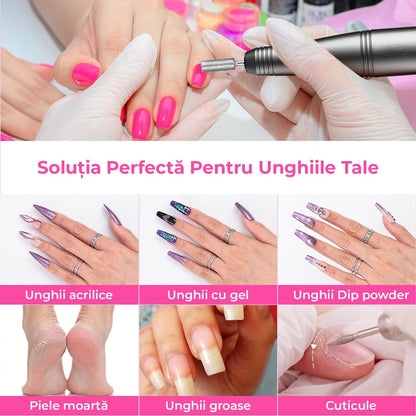 Freză unghii wireless, 11 biți, 25.000 RPM, 25 trepte, gri