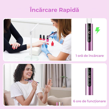 Freză unghii wireless, 11 biți, 25.000 RPM, 25 trepte, mov