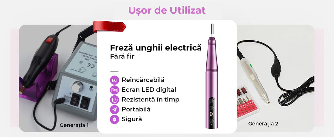 Freză unghii wireless, 11 biți, 25.000 RPM, 25 trepte, mov