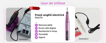 Freză unghii wireless, 11 biți, 25.000 RPM, 25 trepte, mov