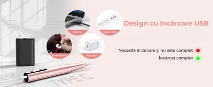 Freză unghii wireless, 11 biți, 25.000 RPM, 25 trepte, auriu