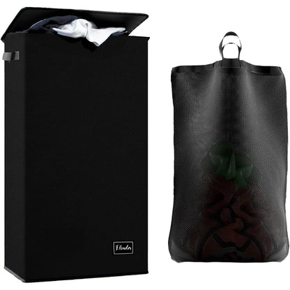 Coș de Rufe Pliabil Elindor, cu Capac și Sac Detasabil, 100 L, 41 x 31 x 76 cm, Impermeabil, Negru