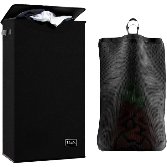 Coș de Rufe Pliabil Elindor, cu Capac și Sac Detasabil, 100 L, 41 x 31 x 76 cm, Impermeabil, Negru