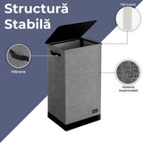 Coș de Rufe Pliabil Elindor, cu Capac și Sac Detasabil, 100 L, 41 x 31 x 76 cm, Impermeabil, Negru