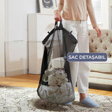 Coș de Rufe Pliabil Elindor, cu Capac și Sac Detasabil, 100 L, 41 x 31 x 76 cm, Impermeabil, Negru