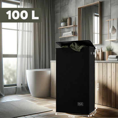 Coș de Rufe Pliabil Elindor, cu Capac și Sac Detasabil, 100 L, 41 x 31 x 76 cm, Impermeabil, Negru