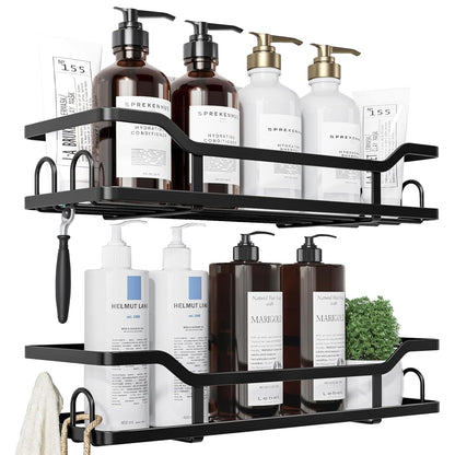 Raft pentru Duș și Organizator de Baie, Set de 2 Rafturi cu Prindere Adezivă, Ideal pentru Depozitare în Bucătărie și Baie, Negru