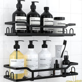 Raft pentru Duș și Organizator de Baie, Set de 2 Rafturi cu Prindere Adezivă, Ideal pentru Depozitare în Bucătărie și Baie, Negru