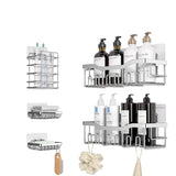 Raft pentru Duș și Organizator de Baie, Set de 5 Bucăți, Oțel Inoxidabil, Cu Adeziv, Fără Găuri, Argintiu