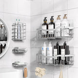 Raft pentru Duș și Organizator de Baie, Set de 5 Bucăți, Oțel Inoxidabil, Cu Adeziv, Fără Găuri, Argintiu