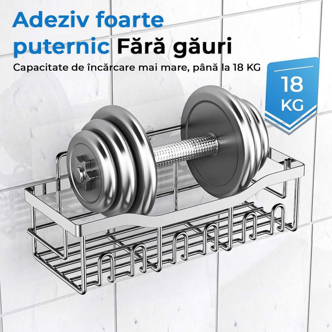 Raft pentru Duș și Organizator de Baie, Set de 5 Bucăți, Oțel Inoxidabil, Cu Adeziv, Fără Găuri, Argintiu