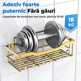Raft pentru Duș și Organizator de Baie, Set de 5 Bucăți cu Adeziv, Fără Găuri, Auriu