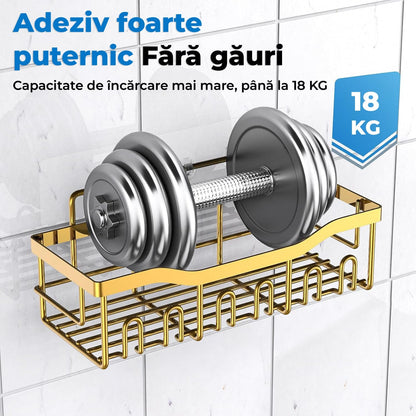 Raft pentru Duș și Organizator de Baie, Set de 5 Bucăți cu Adeziv, Fără Găuri, Auriu