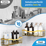 Raft pentru Duș și Organizator de Baie, Set de 5 Bucăți cu Adeziv, Fără Găuri, Auriu