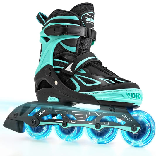 Role Reglabile M 33-37, Roți Luminoase Silicon, Rulmenți ABEC-7, Verde Mentă