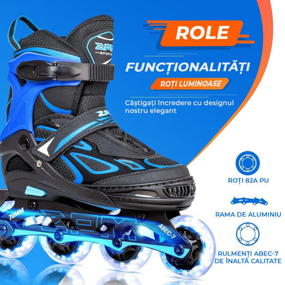 Role Reglabile M 33-37, Roți Luminoase Silicon, Rulmenți ABEC-7, Albastru