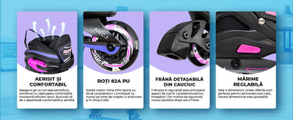 Role Reglabile M 33-37, Roți Luminoase Silicon, Rulmenți ABEC-7, Albastru