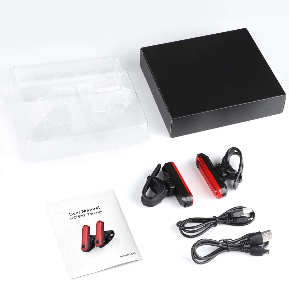 Set 2 Lumini LED Spate Bicicletă, Încărcare USB, 4 Moduri, Impermeabile IPX4, Negru