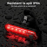 Set 2 Lumini LED Spate Bicicletă, Încărcare USB, 4 Moduri, Impermeabile IPX4, Negru