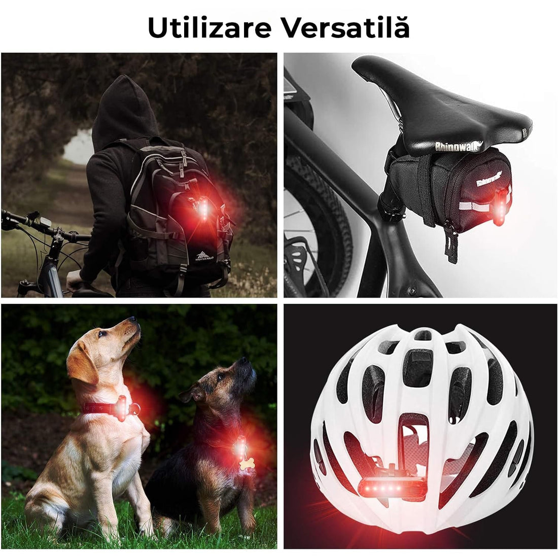 Set 2 Lumini LED Spate Bicicletă, Încărcare USB, 4 Moduri, Impermeabile IPX4, Negru